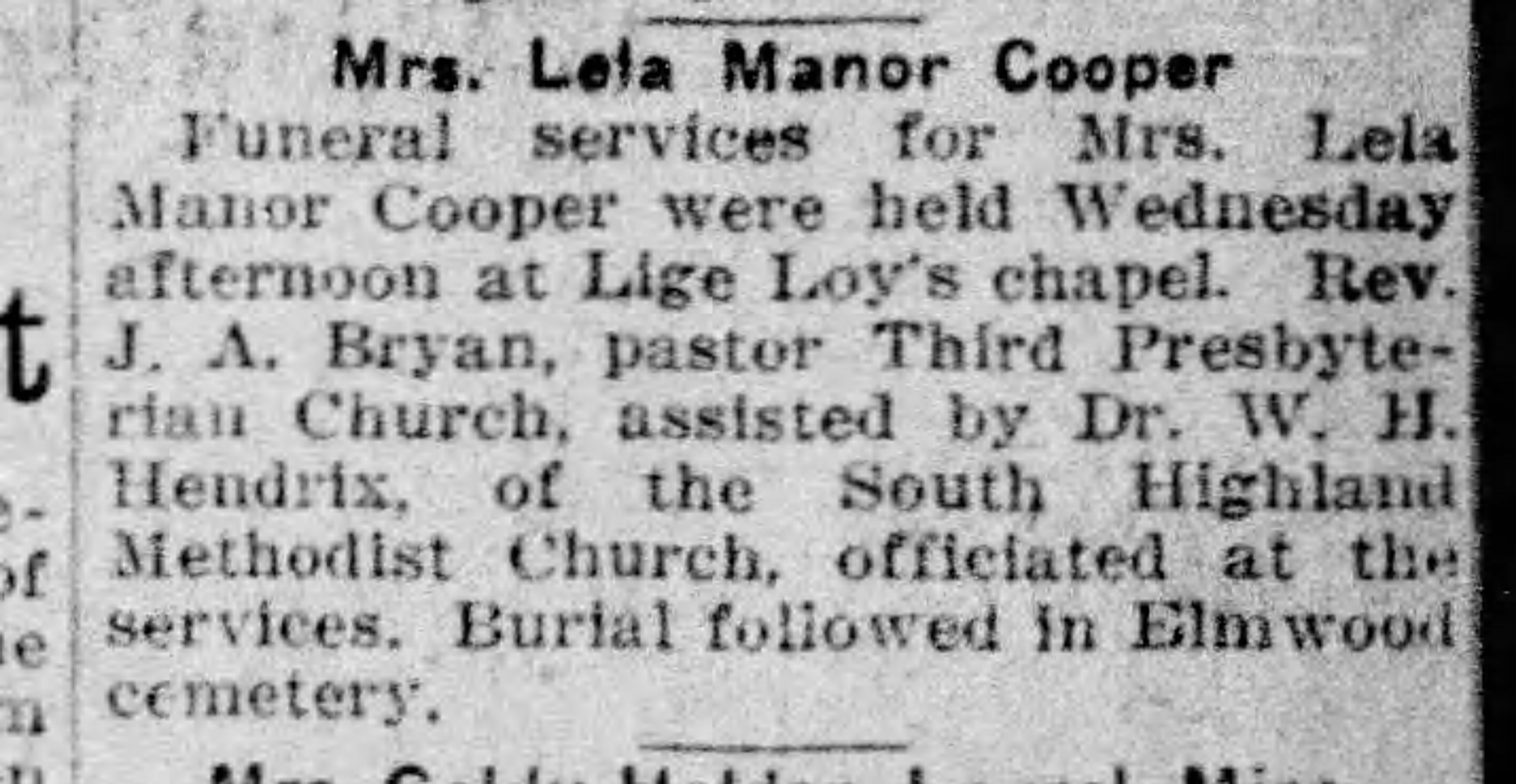 Mrs. Lela Manor Cooper